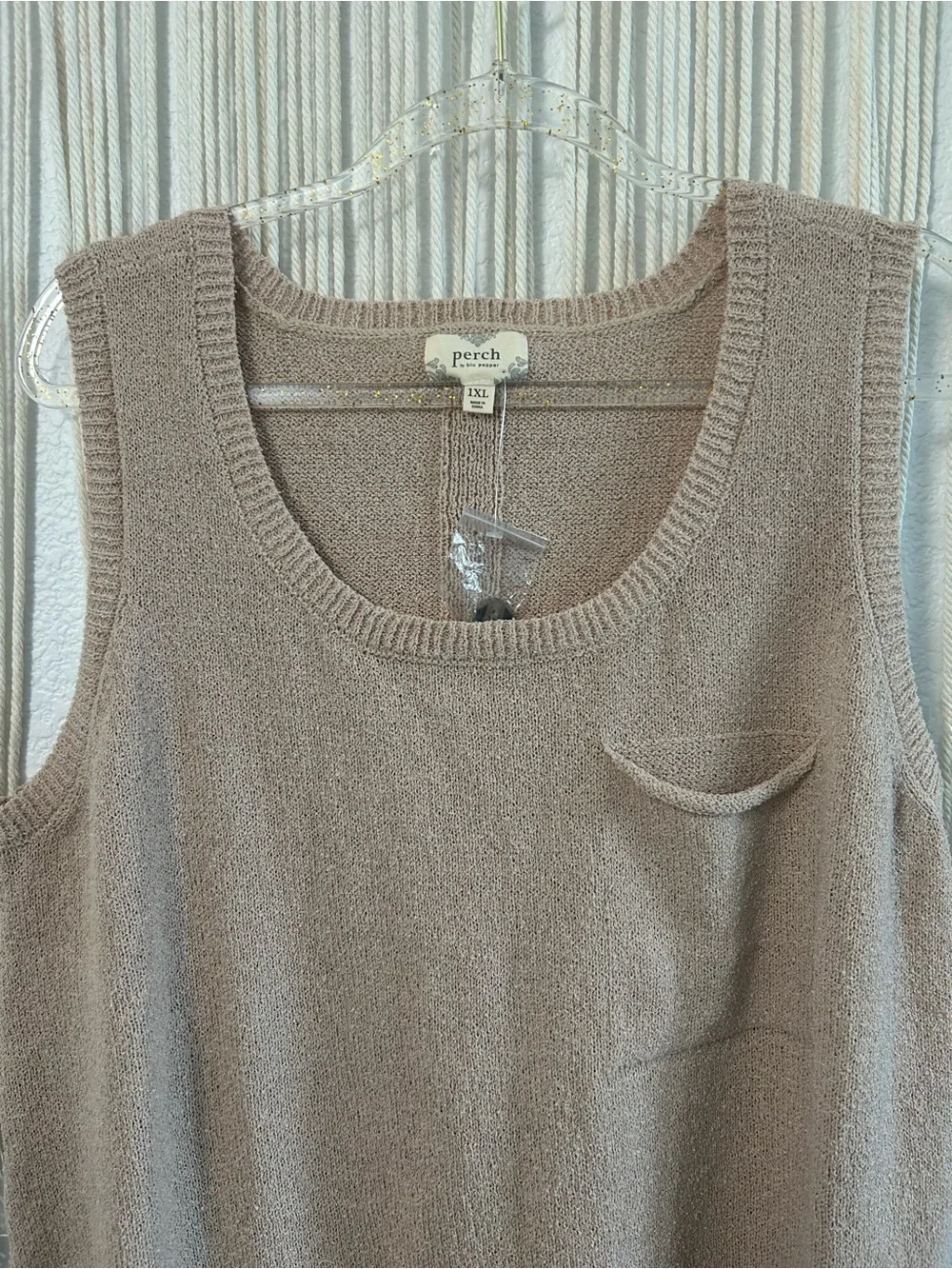 Perch by Blu Pepper Taupe Tan Sleeveless Knit Sweater Tank with pocket - Picture 5 of 9
